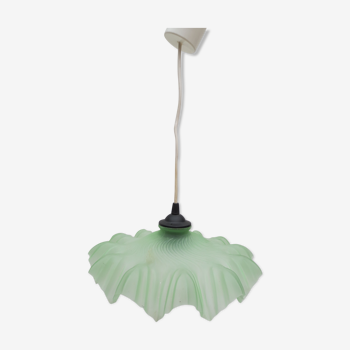 Suspension, lampshade opaline draped with water green