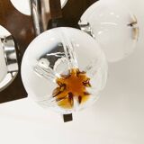 Lustre mazzega Murano 4 boules et teck 1960