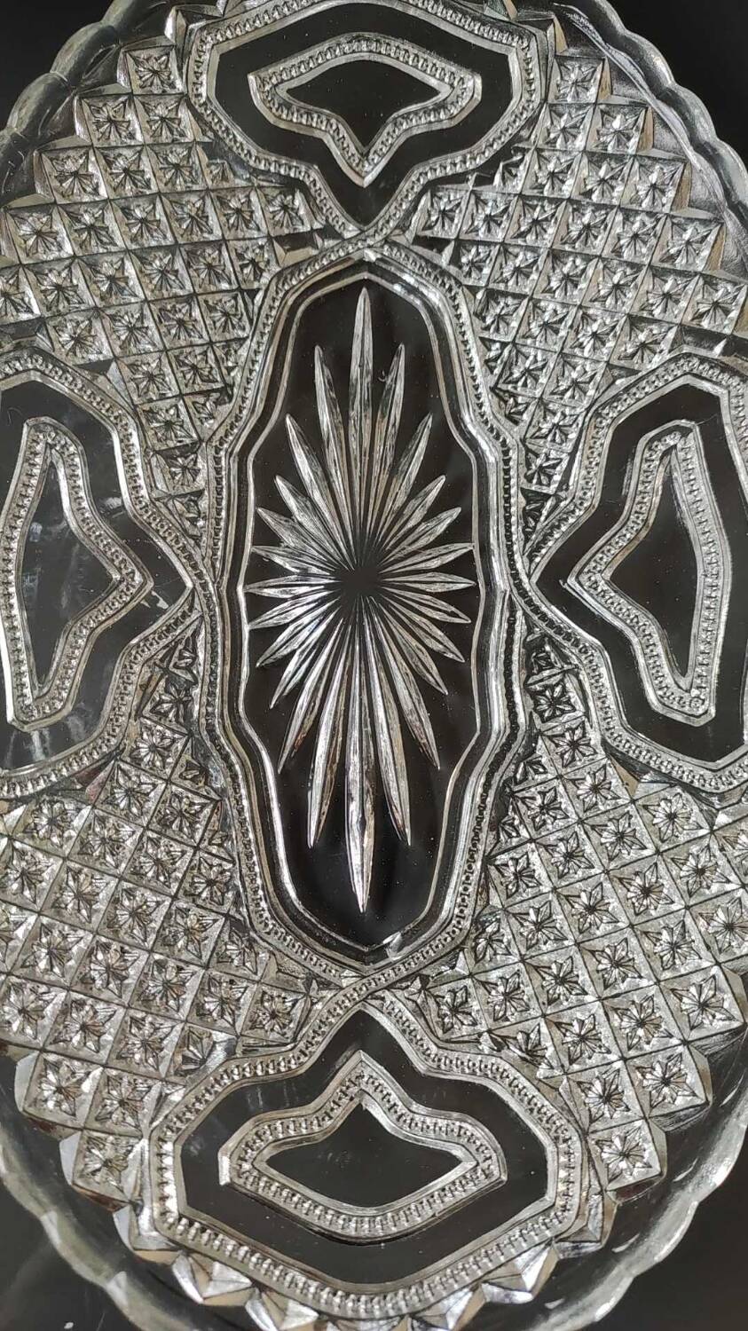 Aperitif dish in molded glass. stylish boho chic. starry, cross, leafy patterns