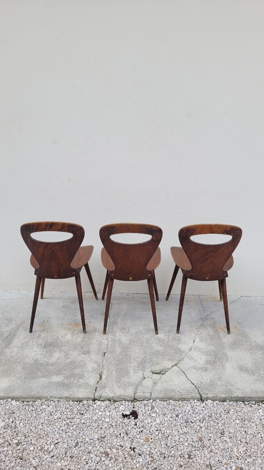 Series of 3 bistro chairs baumann model Fourmi 1950 vintage