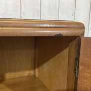 1950s English sideboard with drawers, Art Deco style, in walnut burl.
