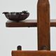 Vintage leather magazine rack with shelf and brutalist/rustic ashtray.