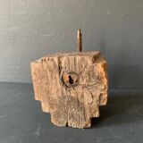 Wall hook in hand-carved wood and iron, antique, India, 1920