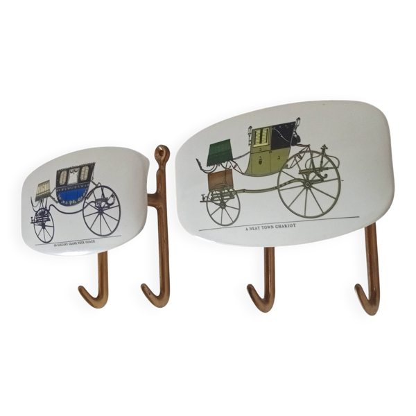 Lot de 2 patères porte manteau mural bakélite et laiton années 50/60