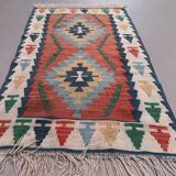 Vintage turkish kilim 130x78 cm wool kelim rug red blue