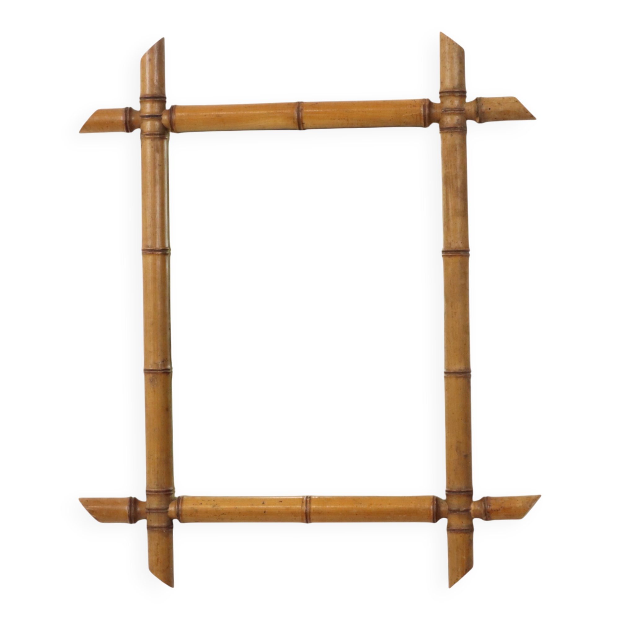 French Wooden Mirror, Faux Bamboo Chinoiserie, 57x47cm