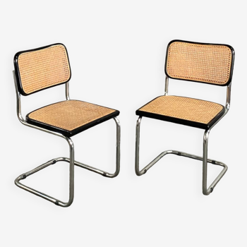 Set of 2 black cesca "s32" marcel breuer chairs - italy 1980's