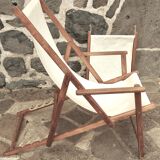 Transat avec extension chaise longue, en bois et tissu