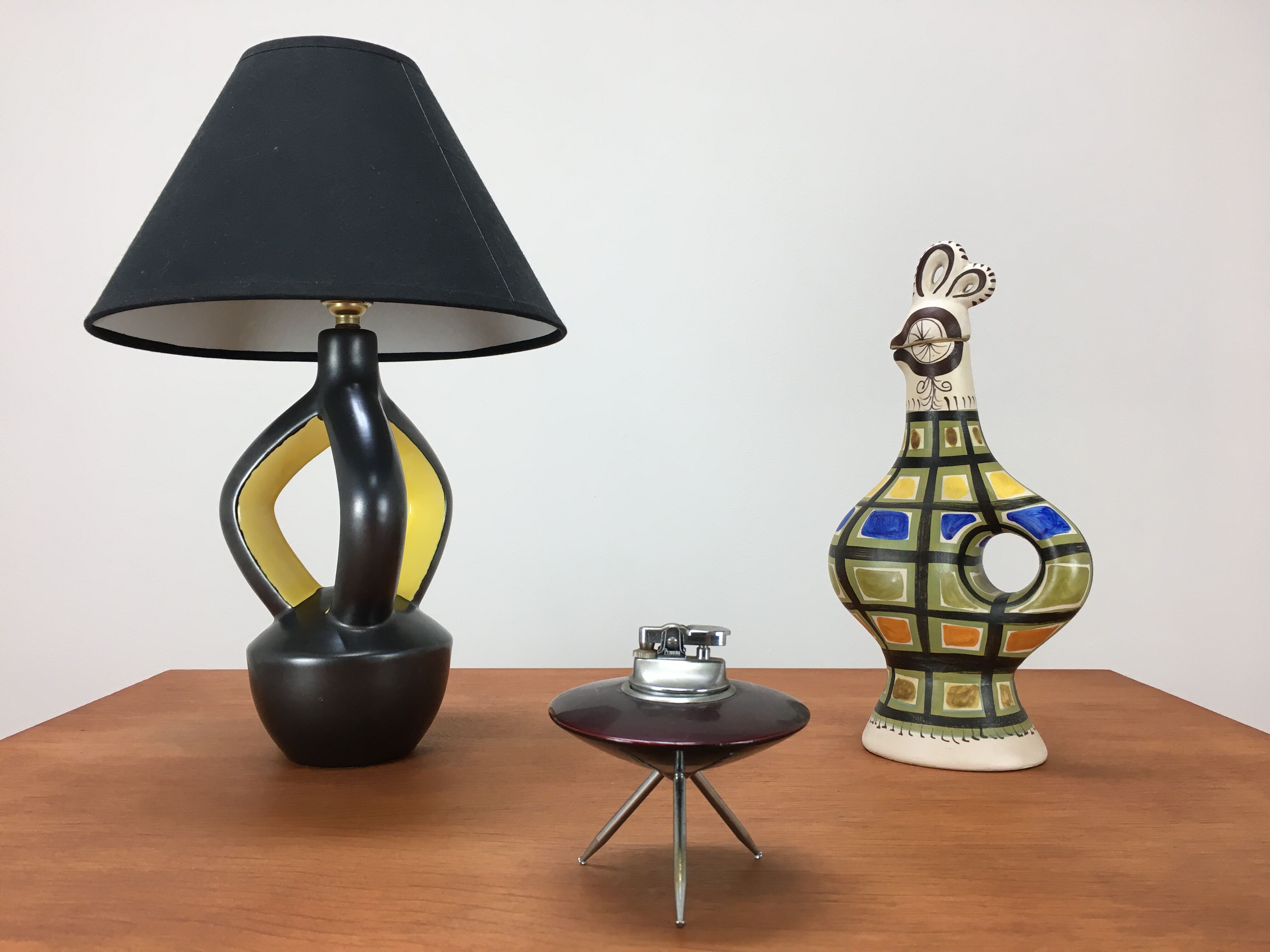 Yellow and black ceramic lamp, Vallauris