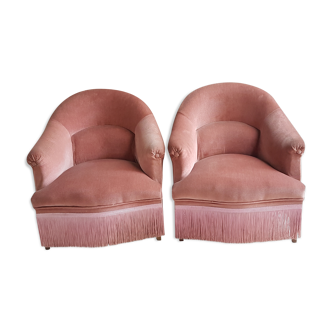 Pair of "toad" old pink armchairs