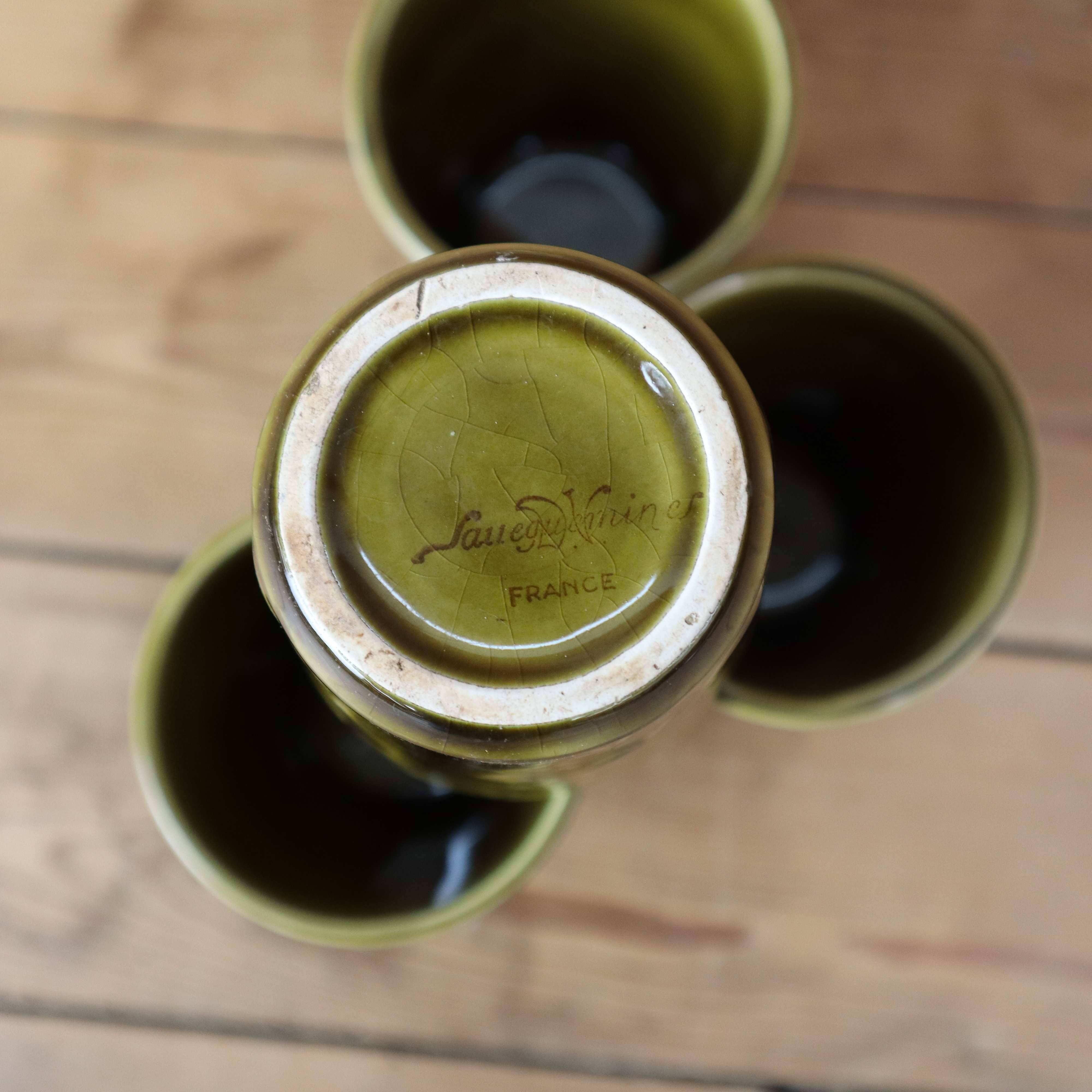 4 olive green ceramic cups Sarreguemines