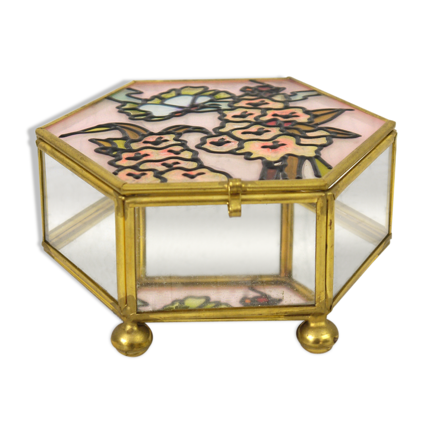 Brass box, glass and stained glass