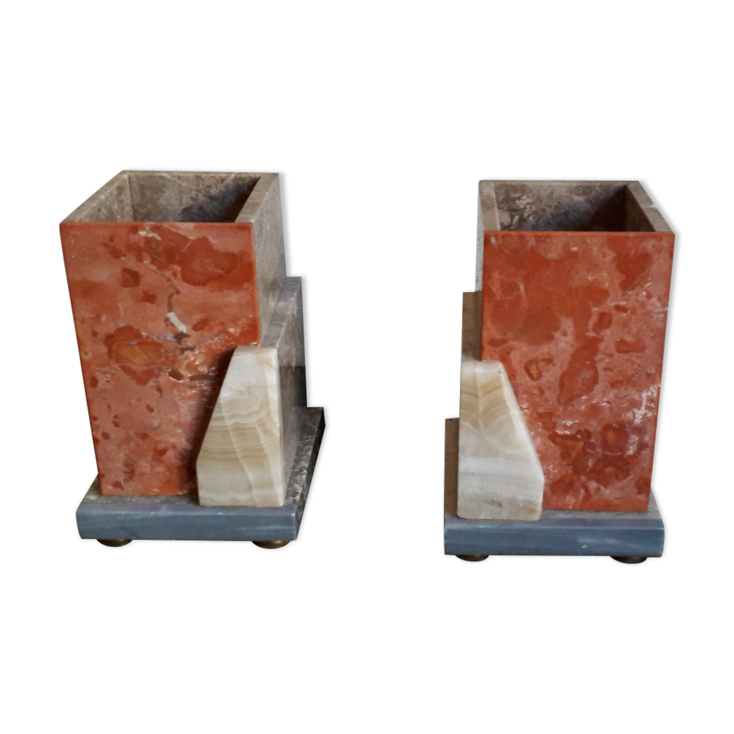 Pair of marble and onyx book clamts