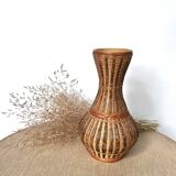 Wicker and woven bamboo vase
