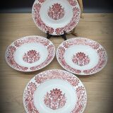 Set 4 assiettes décor fleuri rouge