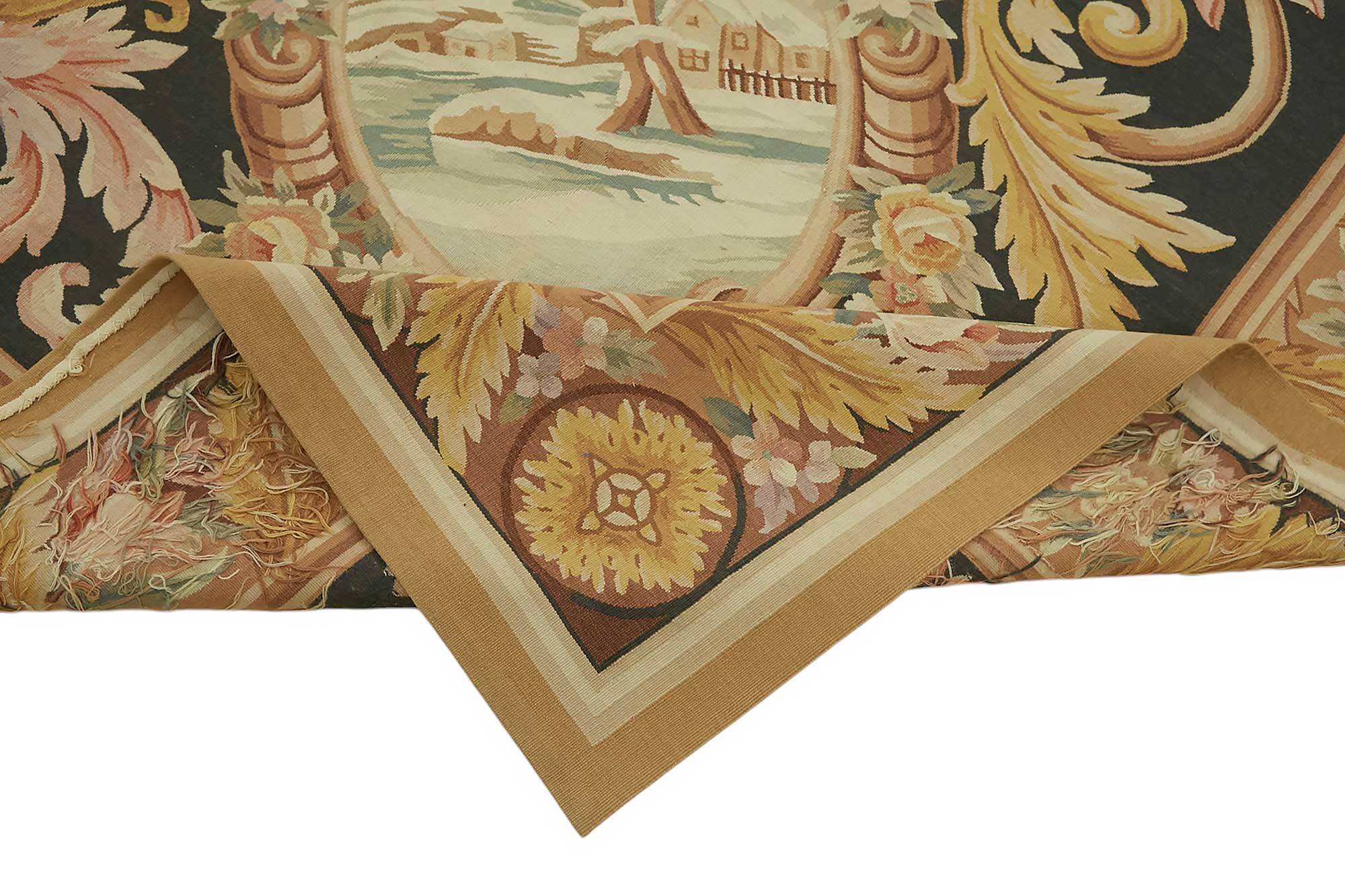 Handmade European Vintage Aubusson Kilim 296 cm x 426 cm