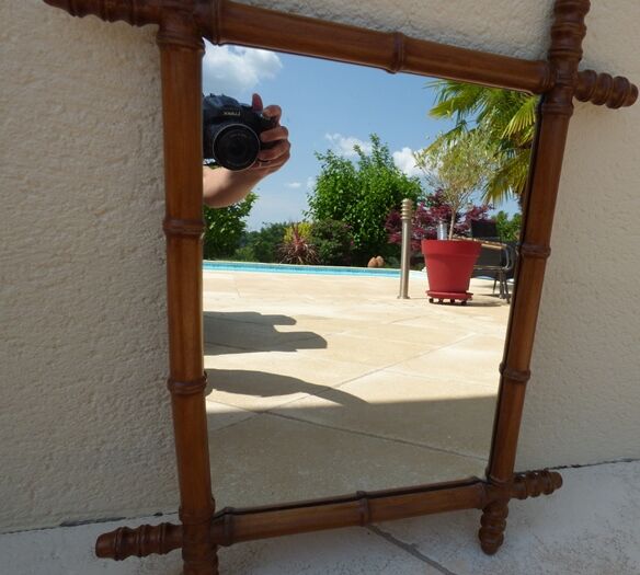 Mirror with turned wooden frame imitation bamboo