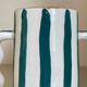 Fir and white green striped ceramic vase with handmade abstract wavy handles