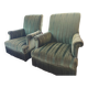 Set of two green velvet toad armchairs with fringe