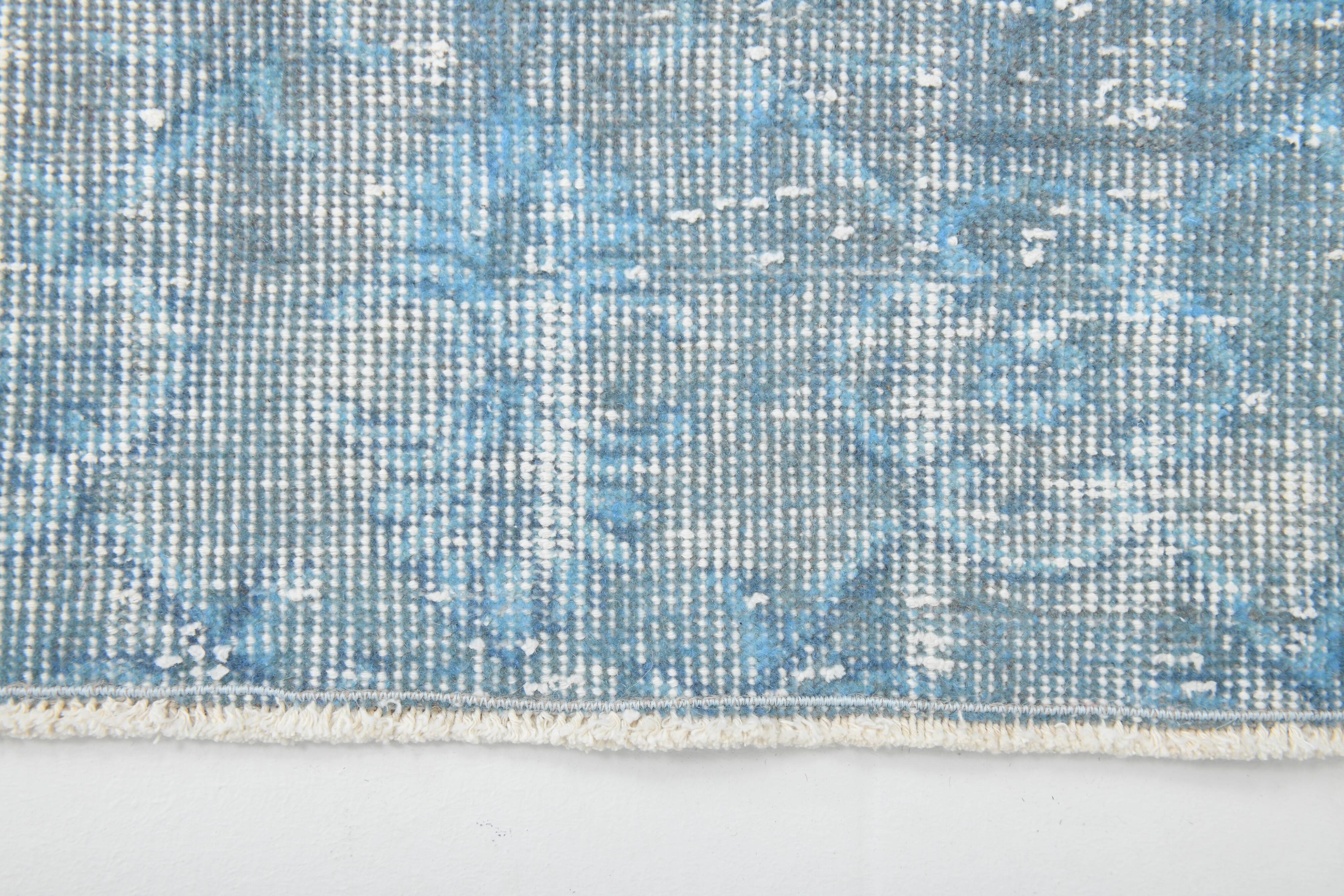 7x11 Turkish Light Blue Camouflage Pattern Vintage Rug, 223x329Cm