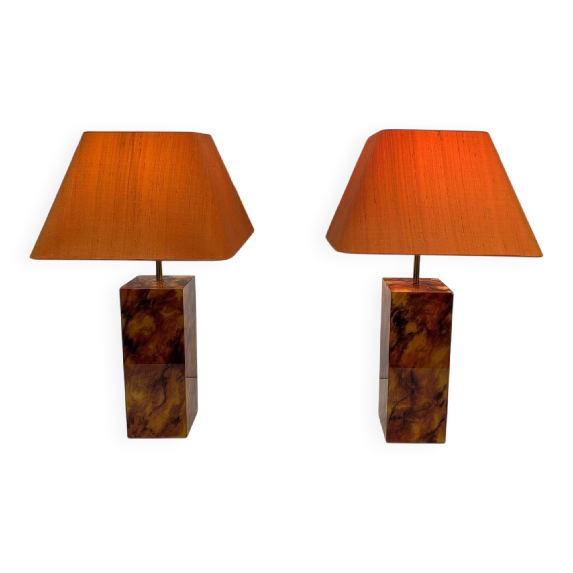Pair of Plexiglass Lamps Imitating Tortoiseshell, French Work,