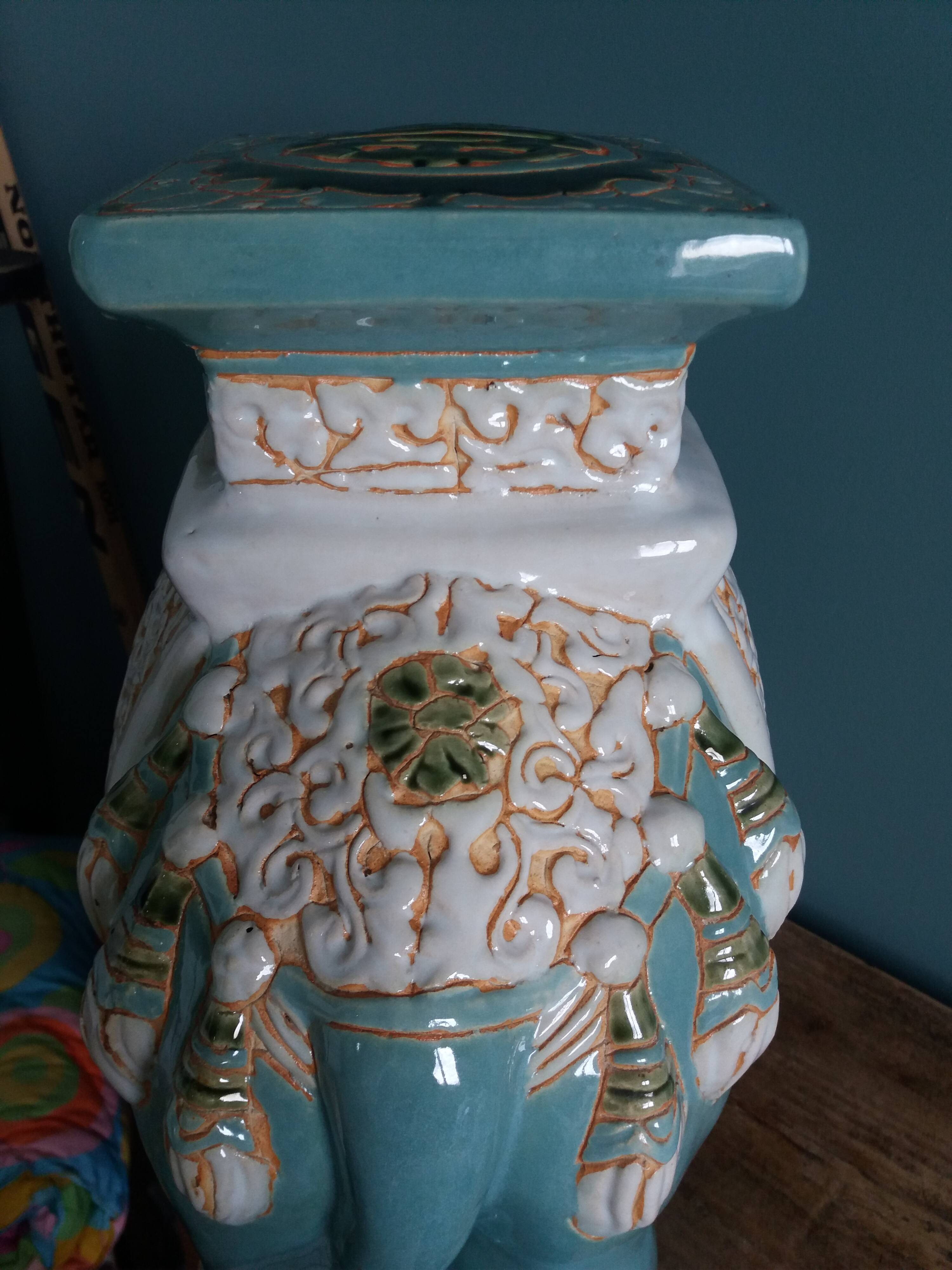 Green blue ceramic elephant