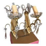 Pair of glass wall sconces with crystal drops