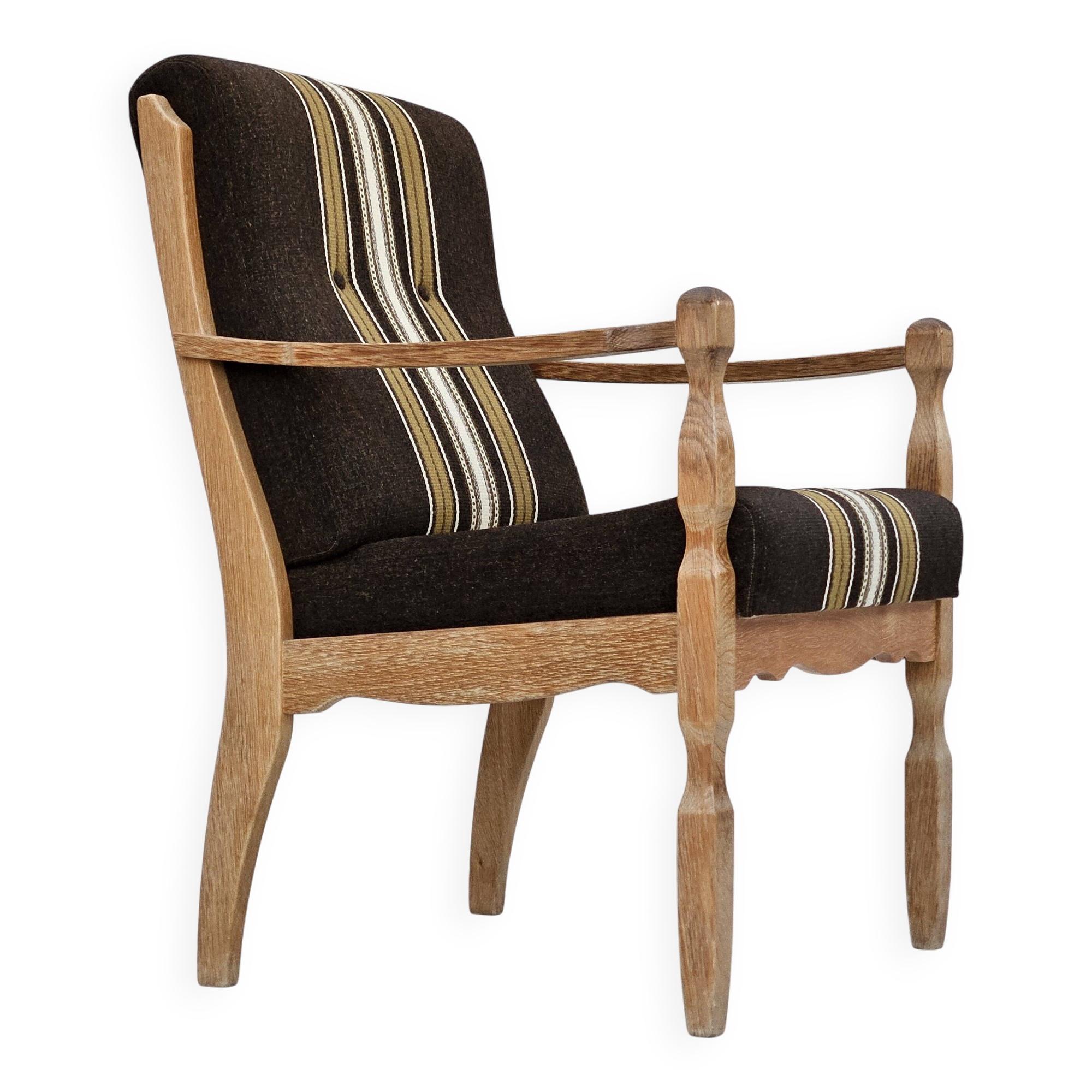 1970s, Danish armchair, furniture wool, solid oak wood.