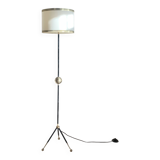 Vintage black metal tripod floor lamp and brass ball