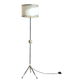 Lampadaire tripode vintage metal noir et boule laiton