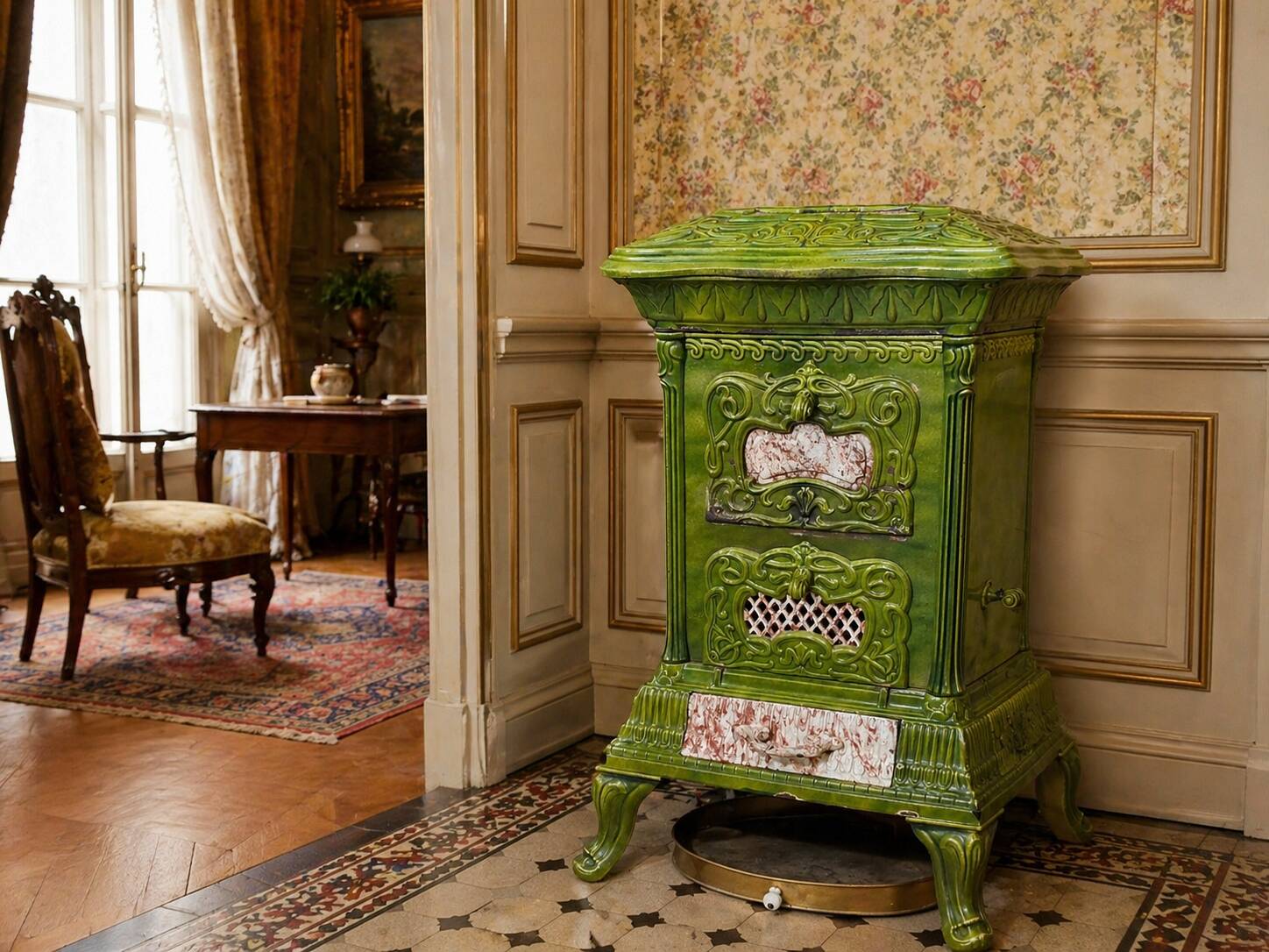 Cast iron stove and enamelled earthenware, Art Nouveau