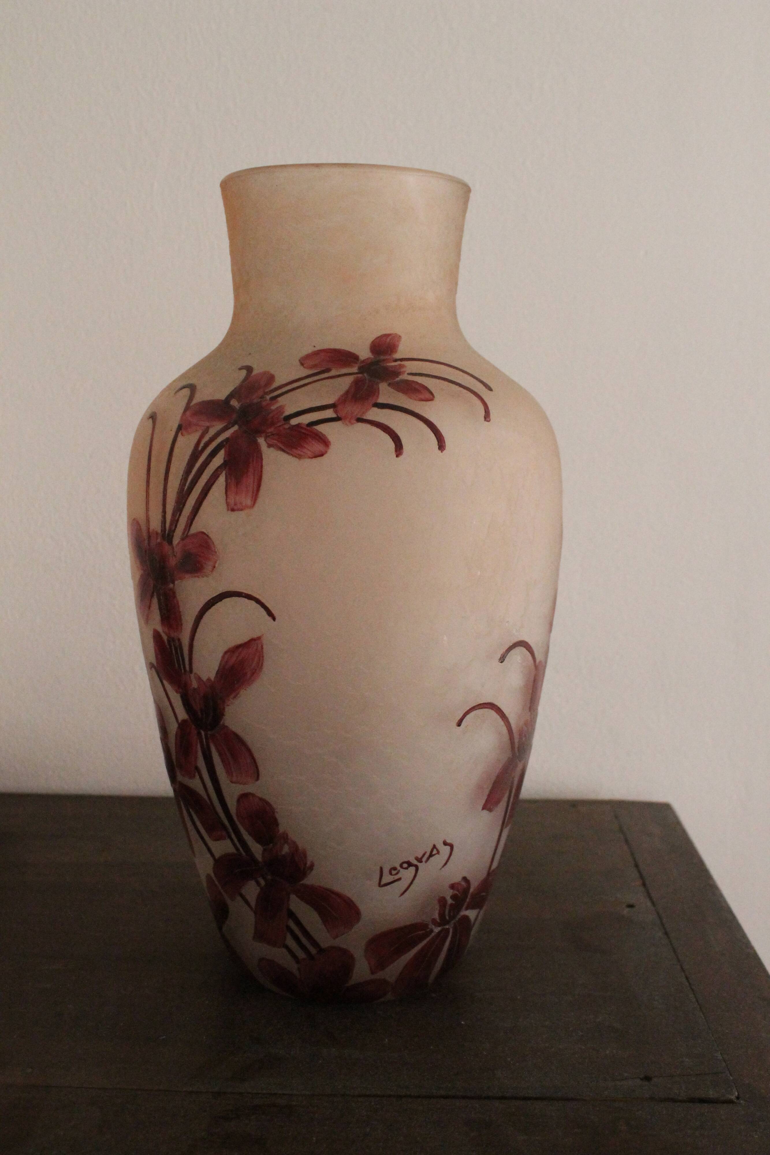 François Théodore Legras ovoid vase with flower decoration Rubis Art Nouveau