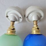Duo of porcelain and opaline wall lamps