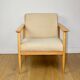 Vintage Loft armchair 70s light beige - velvet fabric - natural beech wood