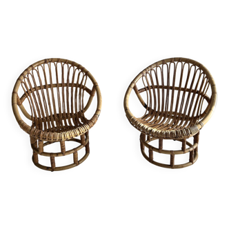 Paire de fauteuils coquille en rotin 1960s