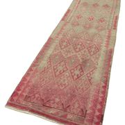 Handmade unique oriental beige runner rug 86 cm x 348 cm
