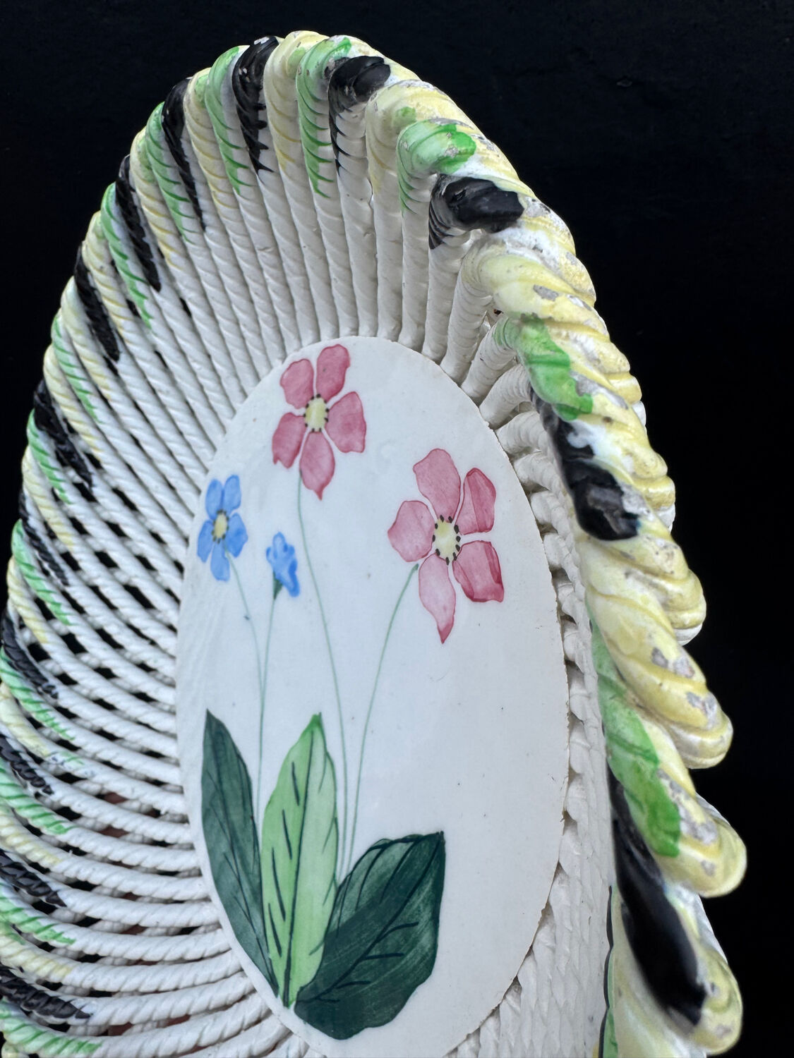 Woven ceramic fruit bowl from the 1950s