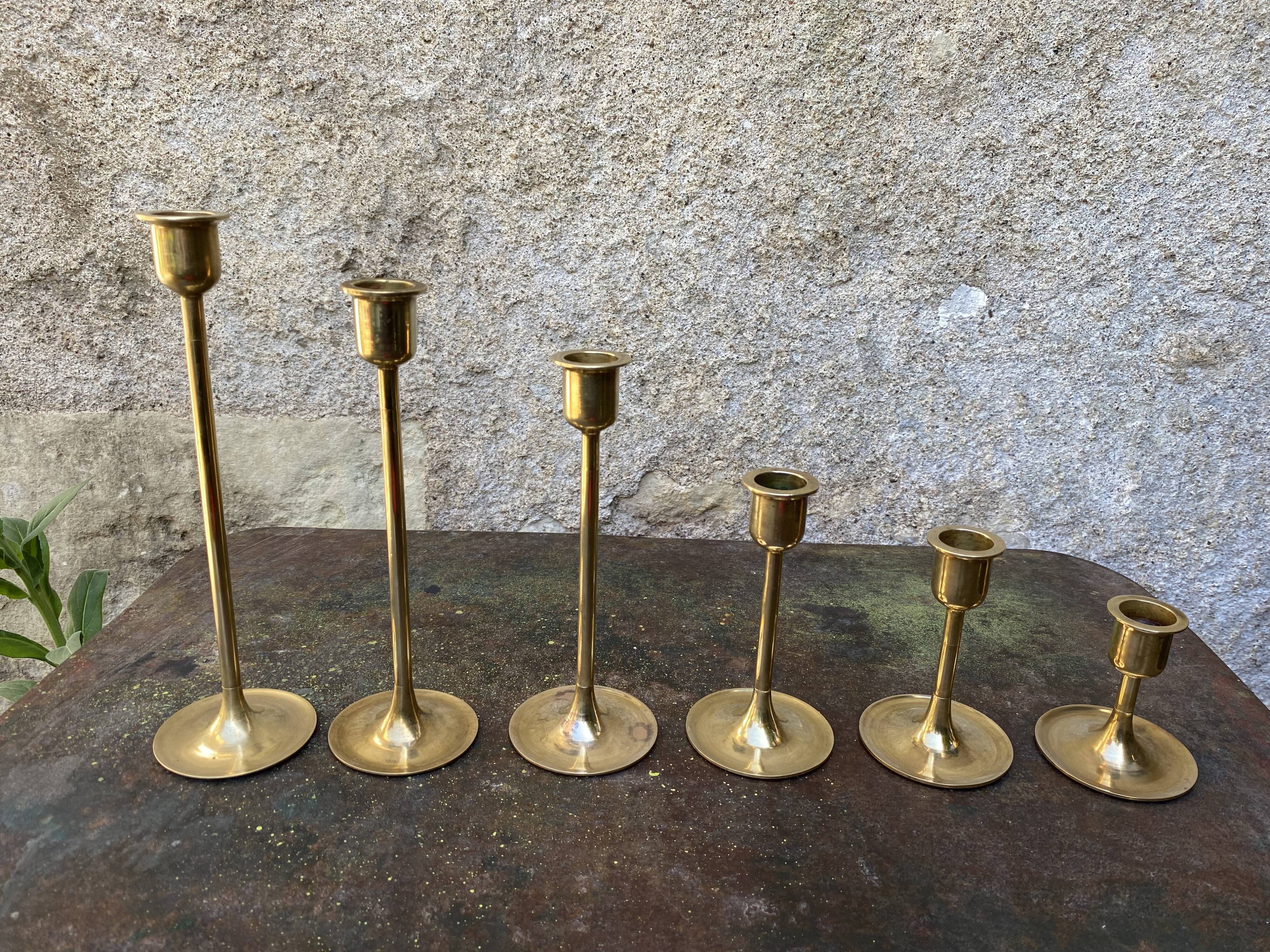 Set of 6 vintage brass candle holders