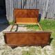 Former art deco bed 2 people wood - vintage golden ornaments