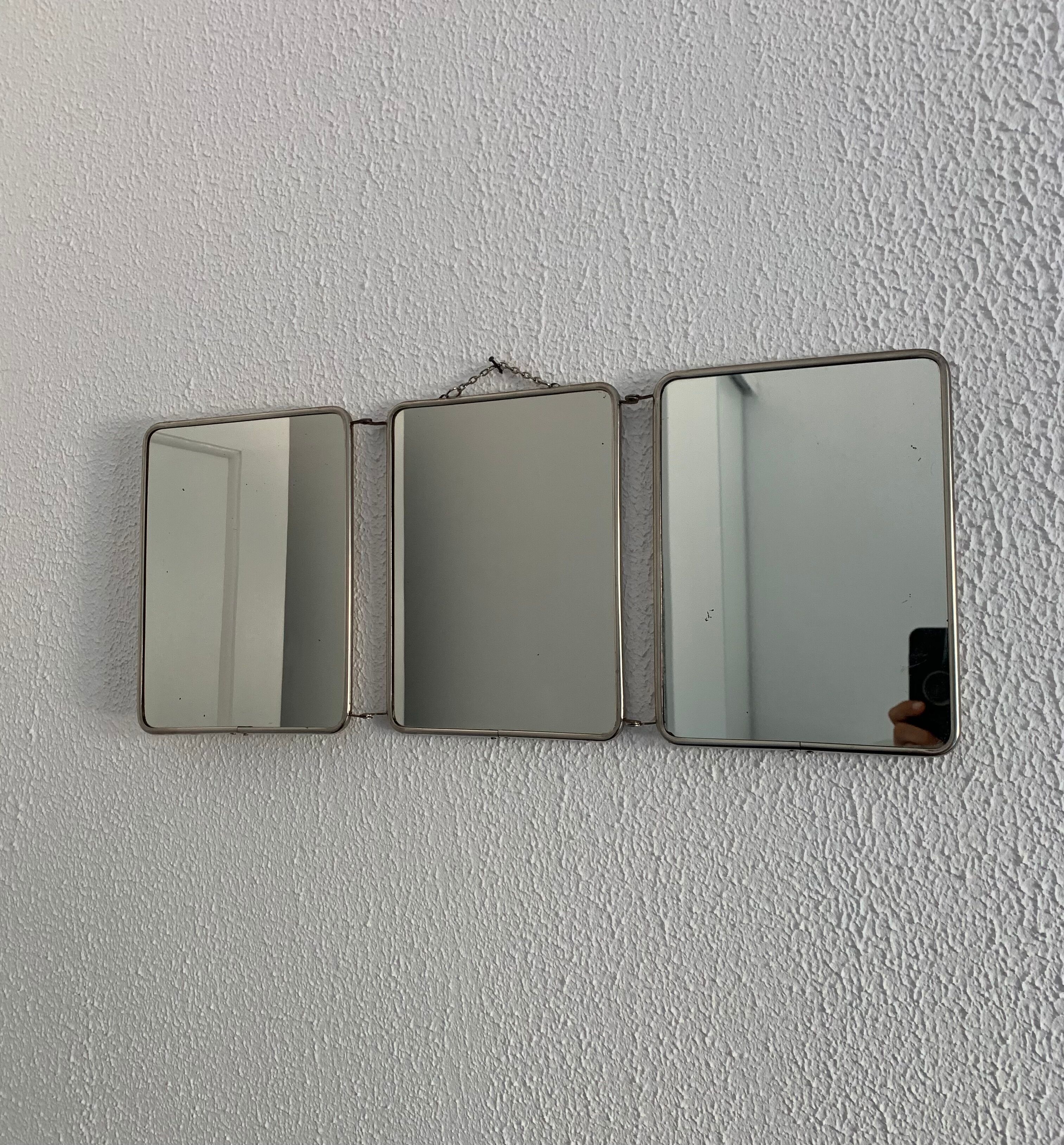 Vintage mirror 1960 triptych ivory barber - 24 x 59 cm