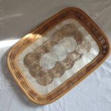 Rectangular Capiz Shell mother-of-pearl and wicker tray