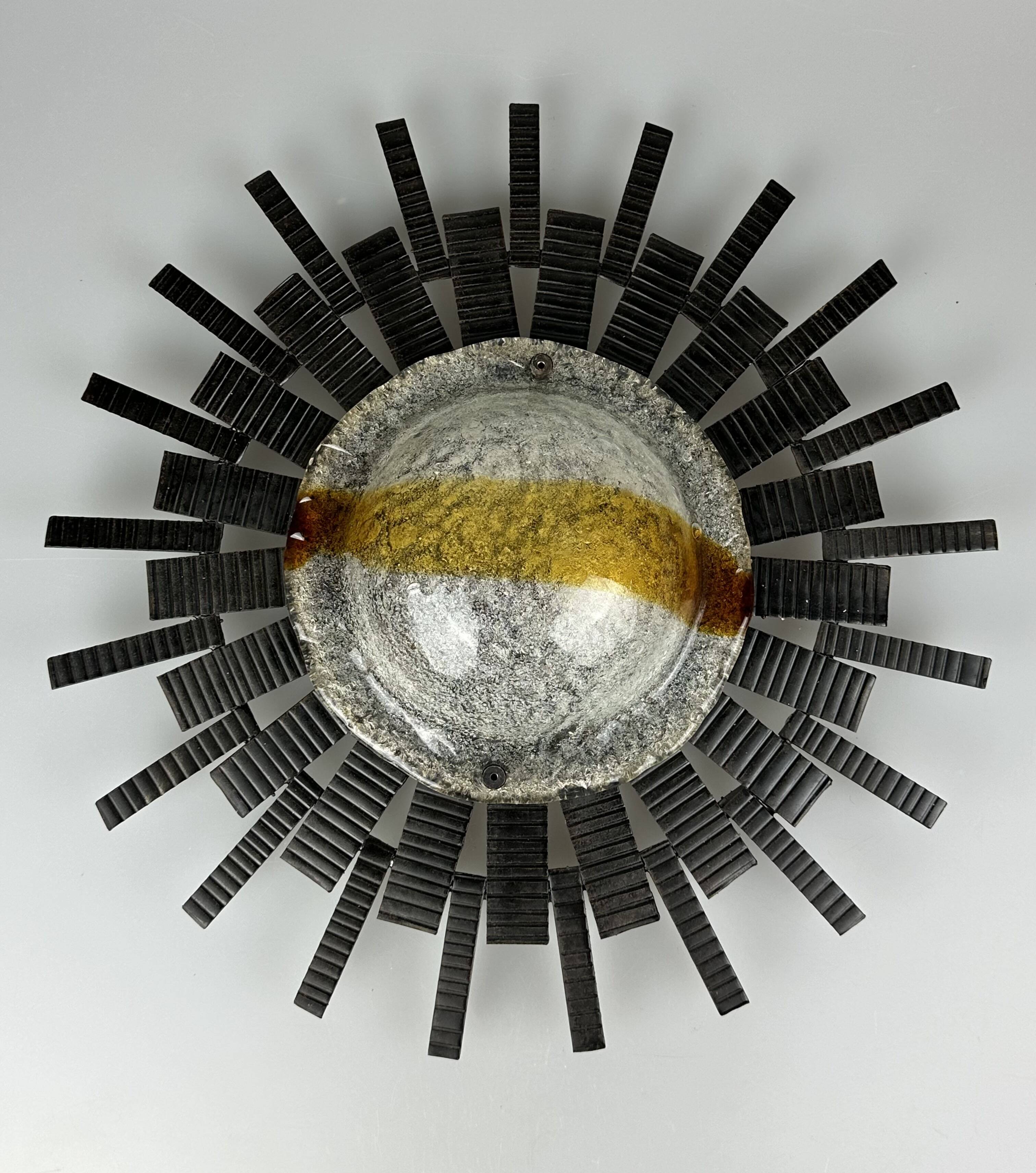 60s 70s Brutalist wall lamp wall light iron & glass by Honsel Leuchten