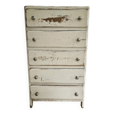 Chiffonier semainier parisien commode 5 tiroirs bois blanc vintage anc