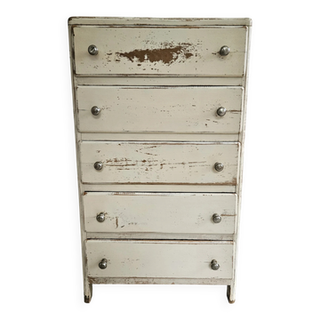 Chiffonier semainier parisien commode 5 tiroirs bois blanc vintage anc