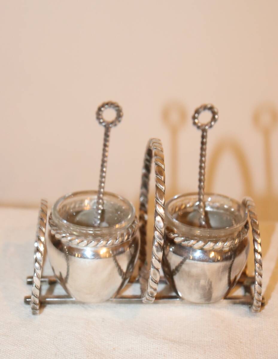 Silver-plated metal salt and pepper shakers
