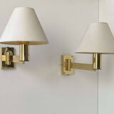 Pair of vintage adjustable wall lights, solid brass, Sweden 1970