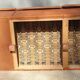 Sofa club leather 3 places buttoned back finish studded and velvet