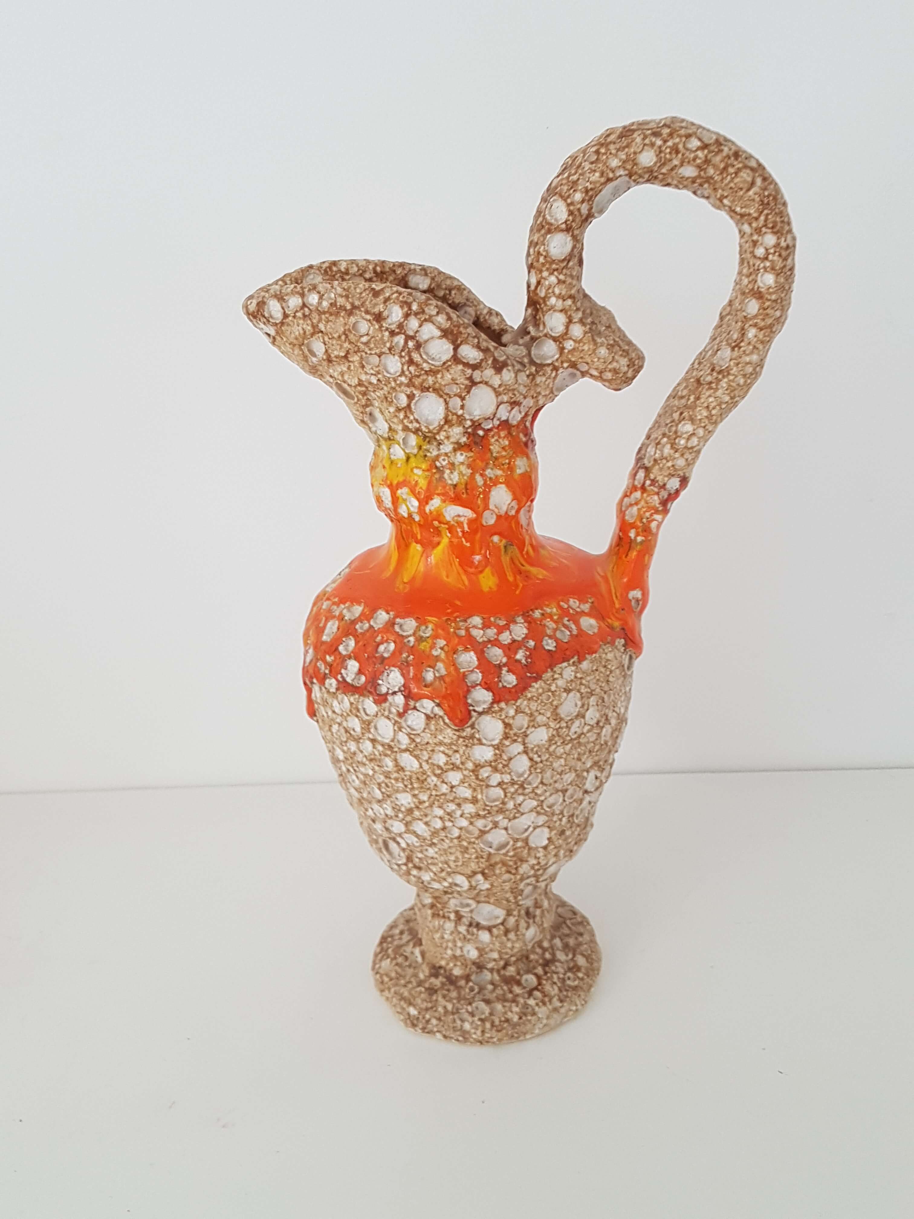Ceramic vase Fat lava orange and beige Vintage