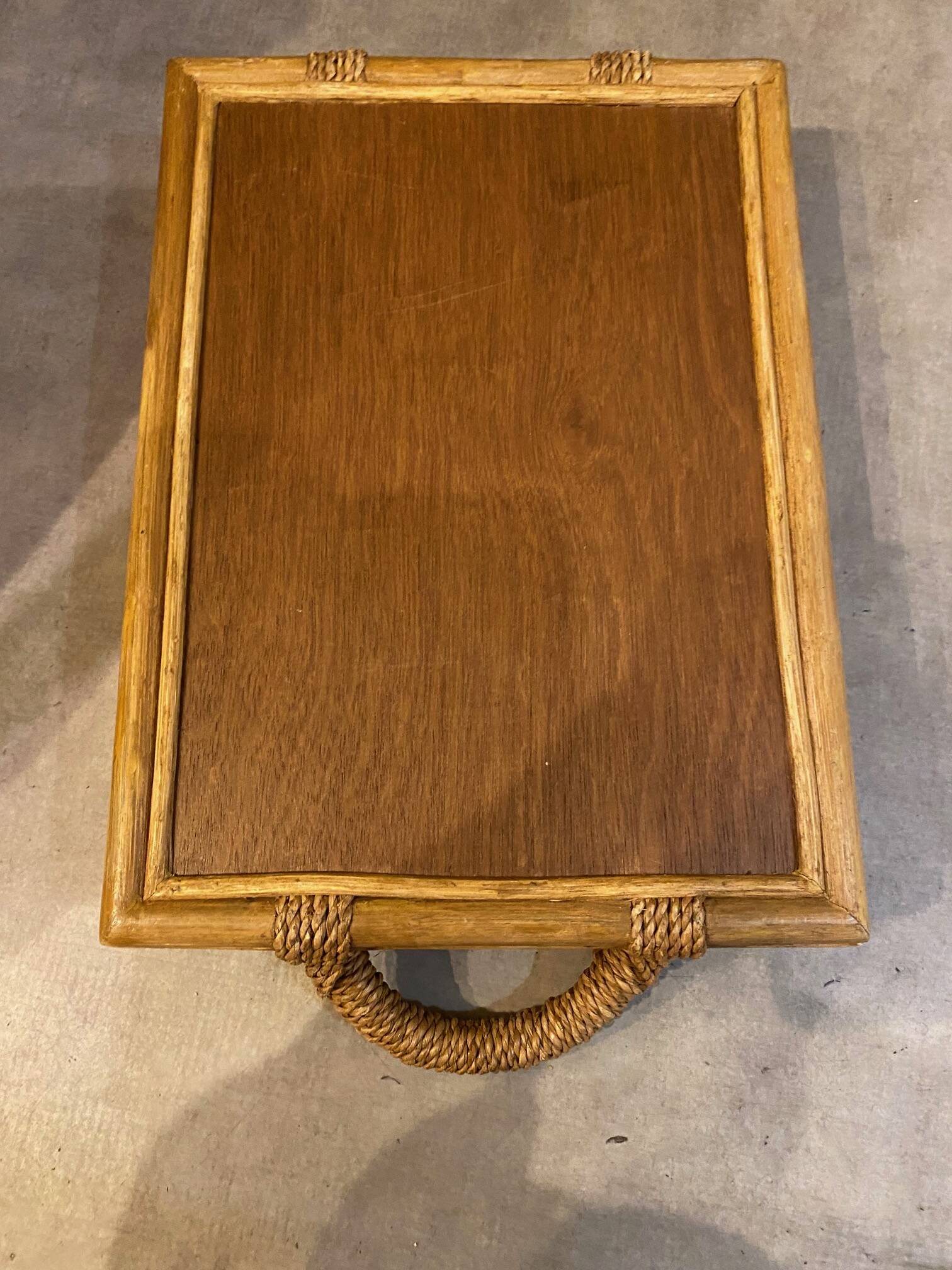 Rectangular rattan and weaved mat tray with double handles