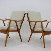 1970s pair of beech armchairs, czechoslovakia